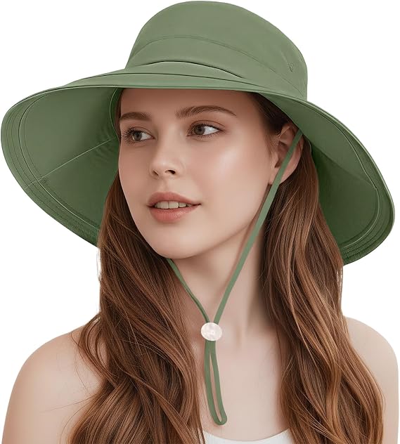 Sun Hats for Women Wide Brim Ponytail UV Protection Beach Hat Packable Waterproof Bucket Hat for Travel Hiking Gardening