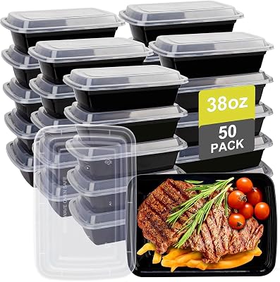 Meal Prep Containers 50 Pack 38oz: Reusable & Sturdy Food Storage Containers with lids, Leakproof Plastic To Go Food Containers, MicrowaveDishwasherFreezer Safe, Takeout for Travel, Gym or Picnic
