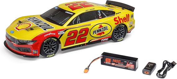 Losi 1/12 NASCAR RC Race Car Joey Logano No. 22 2025 Shell-Pennzoil Ford Mustang 2S AWD RTR Brushed On-Road Battery & Charger Included Yellow LOS1122522