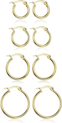 LOYALLOOK Gold Hoop Earrings Set Stainless Steel Rounded Small Hoop Earrings Set for Women Cute Huggie Earrings Nickel Free 10121520MM
