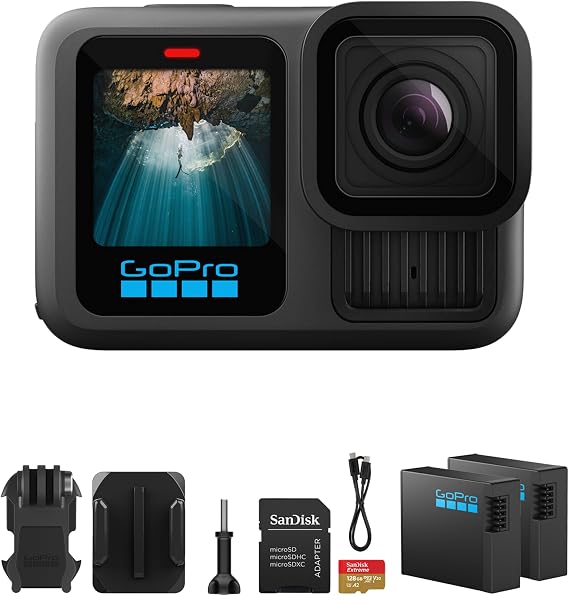 GoPro HERO13 Waterproof Action Camera (Black) 5.3K 27MP 1900mAh Battery Kit