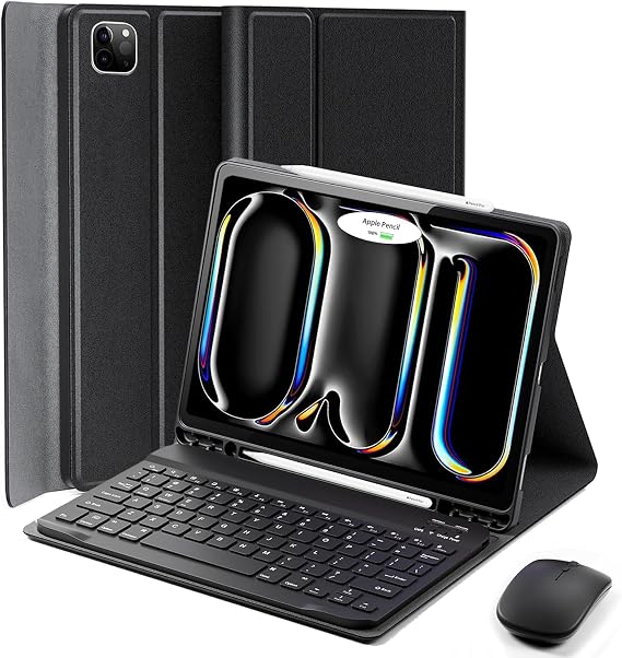 TUNKARMOR Keyboard Case for iPad Pro 13 (M5 2025) / iPad Pro 13 (M4 2024) 13 inch - with Mouse and Detachable Keyboard, Slim Case with Pen Holder - Black