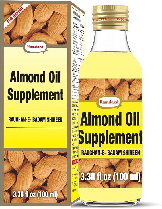 Hamdard Roghan Badam Shirin Almond Oil 100ml / 3.38Fl Oz Pure, Sweet Almond Oil for Health, Hair, and Skin Care