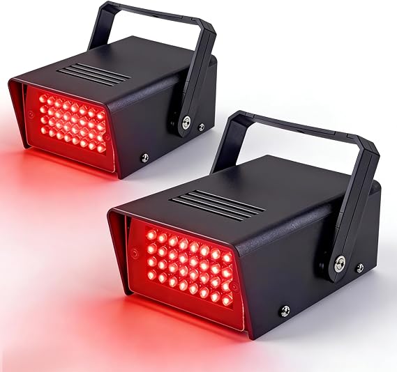 32 Led Strobe Lights Mini Strobe Light Adjustable Flashing Light Halloween Outdoor Strobe Light Machine for Party（2 pcs red Light） [Energy Class D]