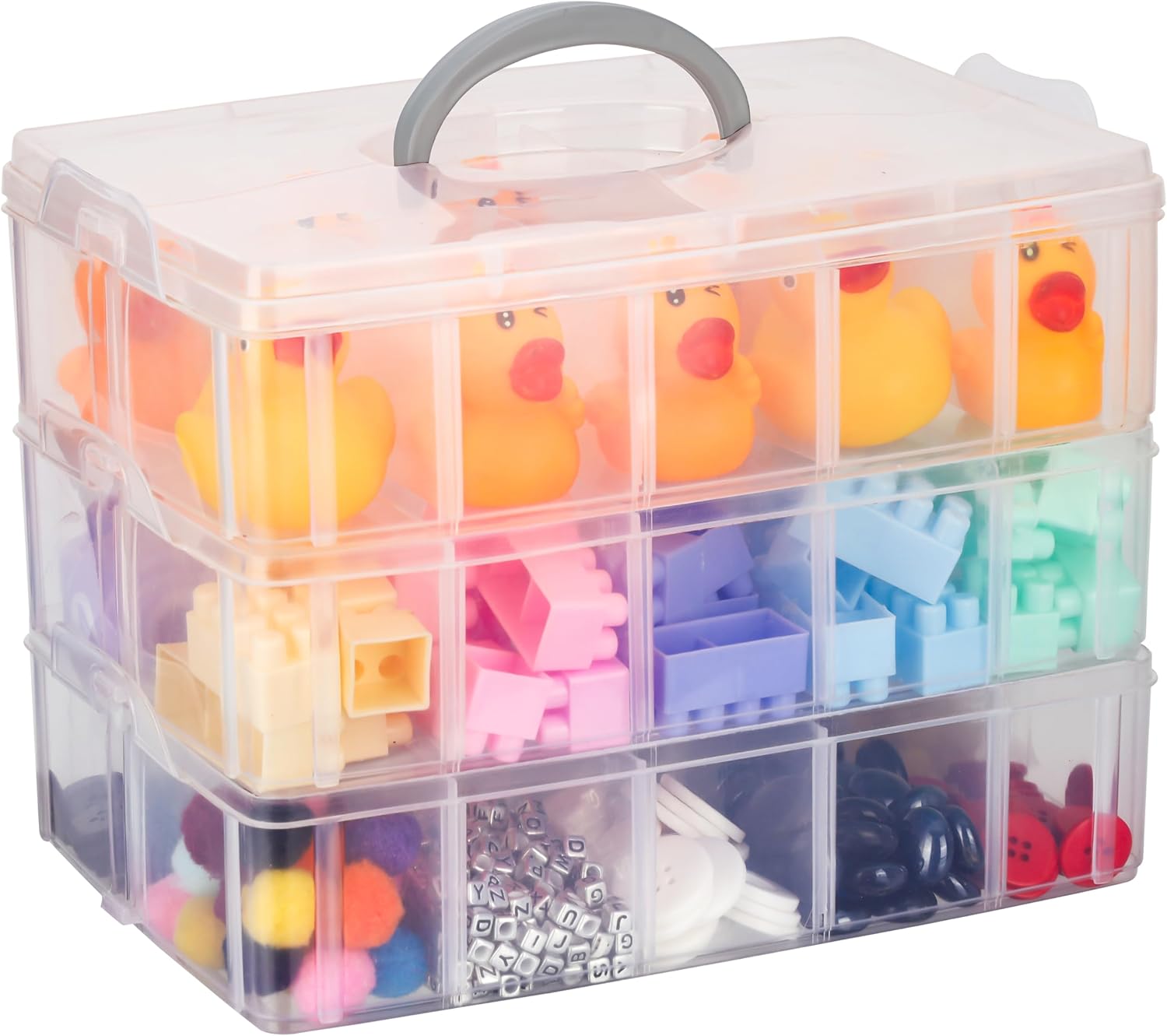 Kurtzy 3-Tier Craft Storage Box - Plastic Organiser Box for Medicine, Craft Supplies, Beads, Jewellery, Lego and Hair Accessories 3 Tier 30