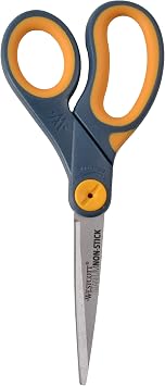 Westcott 8-Inch Non-Stick Titanium Scissors For Office and Home - Glide Adjust Technology - Grey/Yellow Craft, Fabric Scissors - 1 Pack