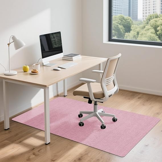 Office Chair Mat for Hardwood and Tile Floor, 55" x 35" Computer Desk Chair Mats, Anti-Slip Mat for Rolling Chair, Large Floor Protector for Home Office, Pink Color