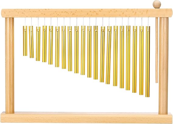 sourcing map 20 Note Chime Bar Table Top Wind Chimes Music Percussion Instrument with Mallet for Relaxing Meditation Office Decoration (Gold Tone)