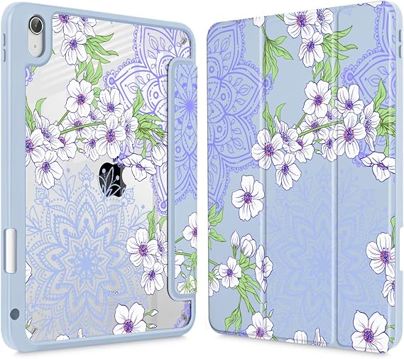 Mektron Case for 2026 iPad Air 13 inch M4 Cover Compatible 2025 iPad Air 13 inch M3 2024 iPad Air 13 inch M2 with Pencil Holder Shockproof Clear Shell, Blossom Sakura-Blue