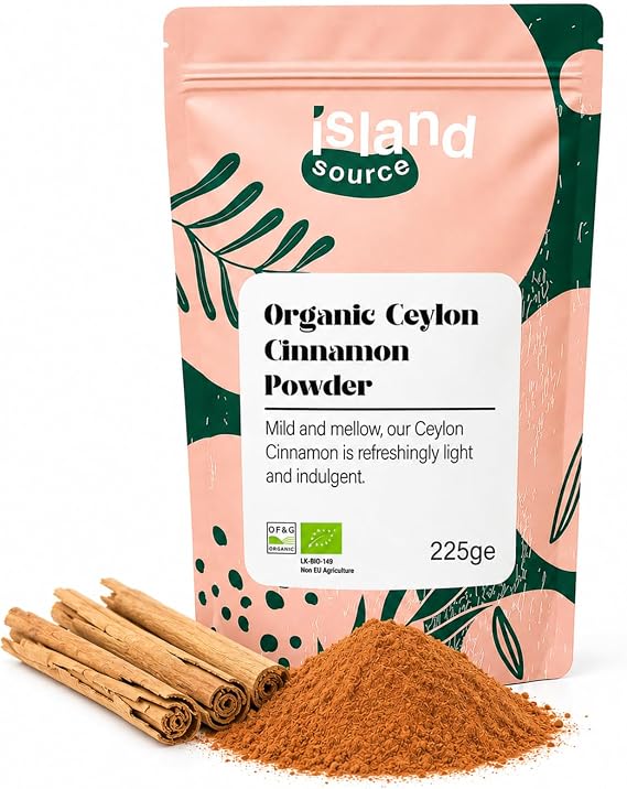 Island Source Organic Cinnamon Powder 225g - 100% Organic Ceylon Cinnamon Powder - Natural Ground Cinnamon, Vegan Cinnamomum for Juices, Cereals, Smoothies, Cooking and Baking