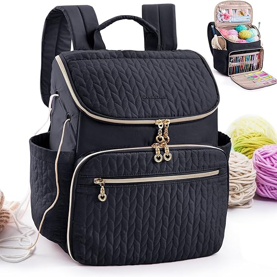 MYBAGZING Knitting Bag Backpack, Large Crochet Backpack - Crochet Bag Organizer, Yarn Storage Organizer - Yarn Holder with 10 Pockets for Crochet Accessories, Knitting & Crochet Supplies, Crochet Gift