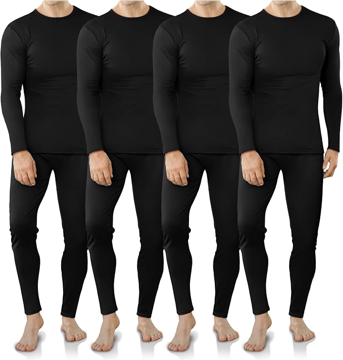 VZV 4 Set Thermal Underwear for Men Fleece Lined Long Johns for Men Thermal Top and Bottom Set Long Underwear for Winter