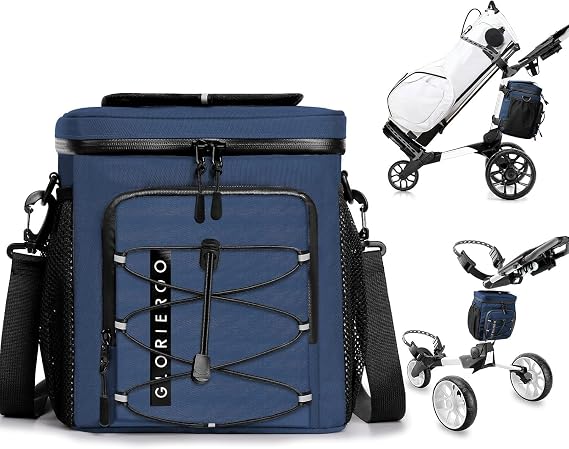 Golf Cart Cooler Bag Insulated - Soft Cooler Bag Fits on Golf Push Cart | 12-Can Leakproof Waterproof with Hook-and-Loop Lid and Multi-Pockets for Accessories