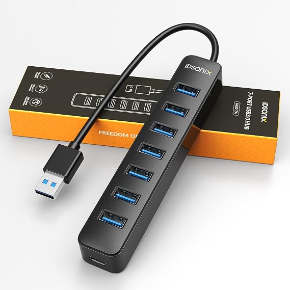 iDsonix USB 3.0 Hub, 7 Port USB Expander Hub 5Gbps, USB Splitter Multiport Adapter Extension Cable for Laptop, PC, iMac, Surface Pro, XPS, USB Flash Drives, Mobile HDD, Printer, Camera, and More
