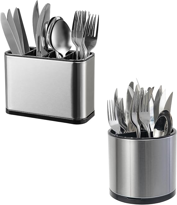 LIBODOUR Utensil Holder,Utensil Holder for Kitchen Counter, Silverware Organizer, Stainless Steel Storage Cooking Caddy Flatware Spoon Spatula Tool Cutlery Container(2 Set)