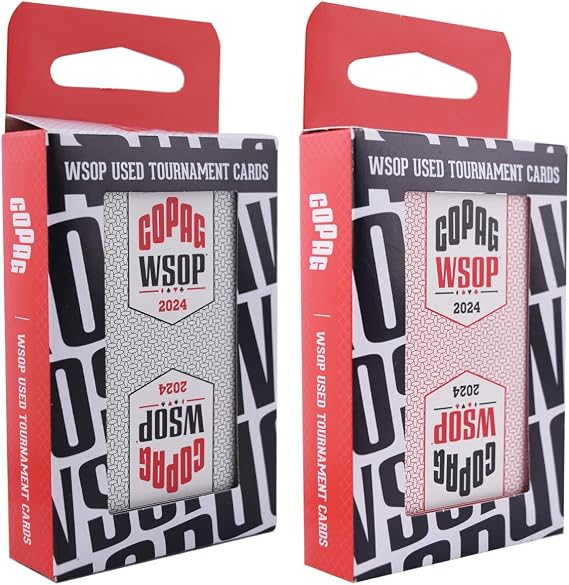 Copag *Used* WSOP 2024 Tournament Played 100% Plastic Playing Cards - Narrow Size (Bridge) Black/Red Double Deck Set (Standard Index)