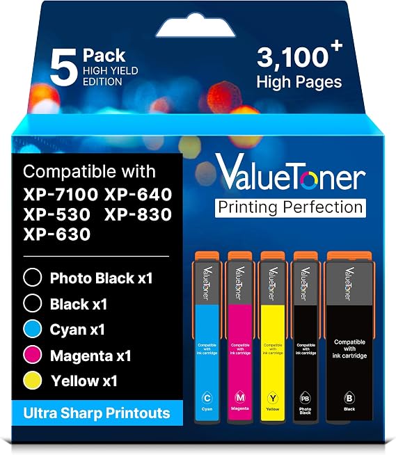 Valuetoner Remanufactured for Epson 410 Ink Cartridges 5 Pack for 410XL