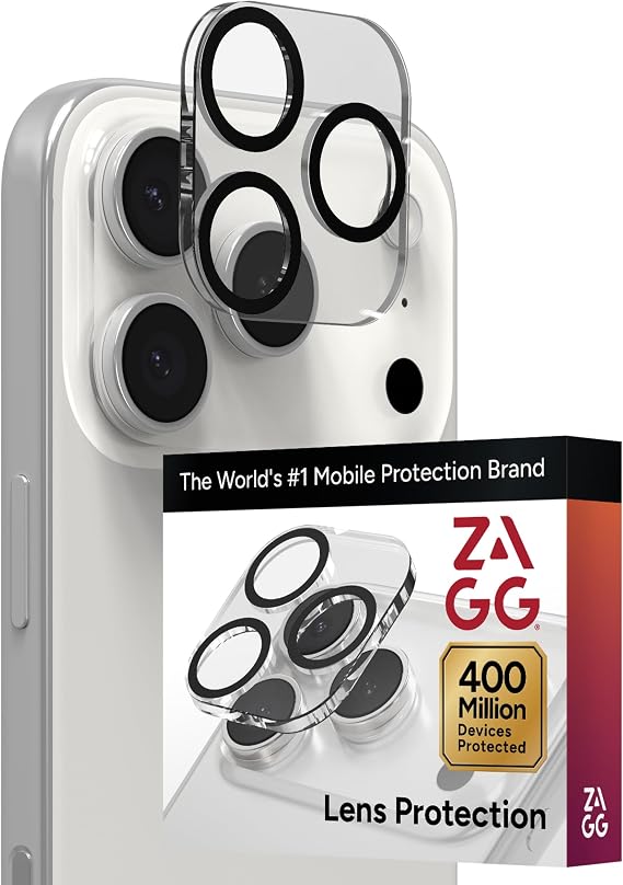 ZAGG Glass Elite iPhone Camera Lens Protector for iPhone 17 Pro Max / 17 Pro - Camera Frame, Maximum Impact & Scratch Protection, Anti-Reflective Technology, Smudge-Resistant, Precise Fit