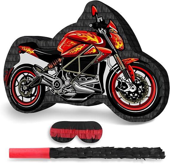 Motorcycle Pinata with Stick & Hanging Loop Car Pinata Game for Boys Monster Truck Party Decoration Race Car Theme Birthday Carnival Party Supplies