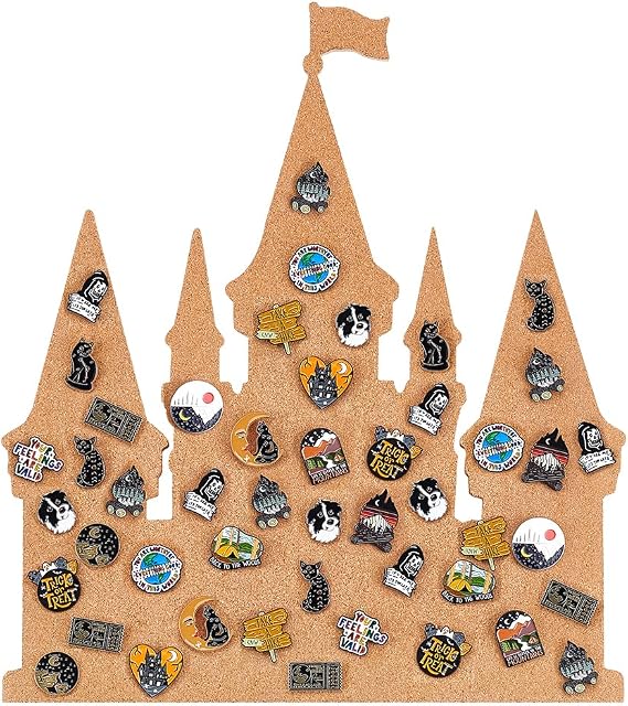 BENECREAT Castle Pin Board Cork Board, 14.2x11.8inch Bulletin Display Board Brooch Jewelry Display Cork Tray for Brooch Pin Collection Display, Office Home and School Decor