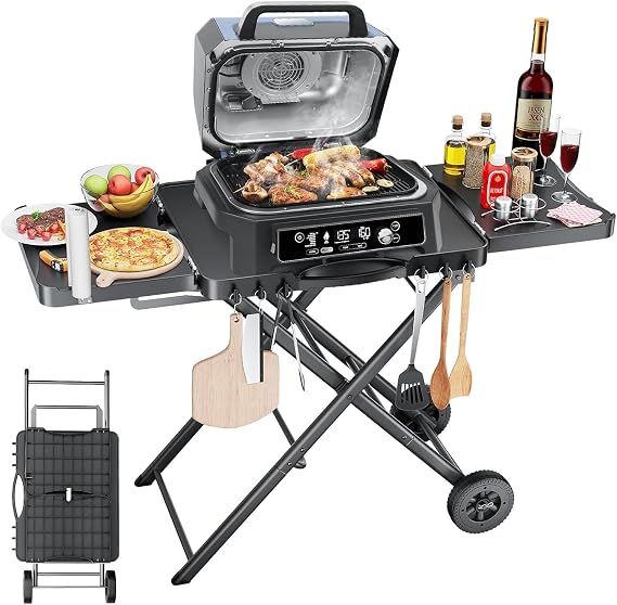 Portable Indoor Grill Table Stand for Ninja Woodfire Outdoor Grill (OG701 OG850 OG951 Series), 51 Inch Folding Camping BBQ Stand for Weber Q100 Q200 Q300, Blackstone Griddle, Onni Pizza Oven