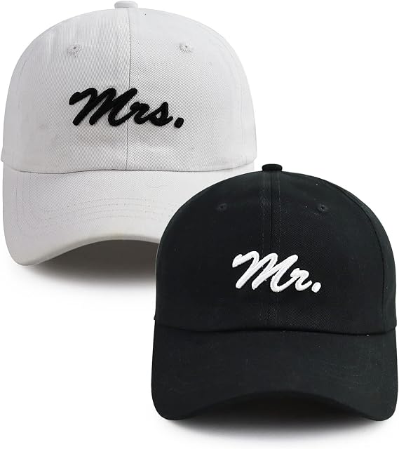 2PCS Mr Mrs Baseball Hats for Men Women, Newlywed Honeymoon Wedding Gifts, Funny Adjustable 3D Embroidered Hat Couples Set
