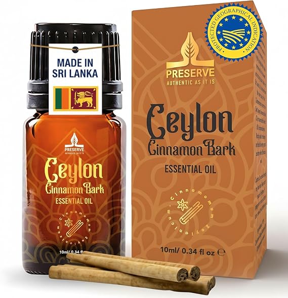 Pure Ceylon Cinnamon Bark Essential Oil, GI Certified G2/76/340, 100% Ceylon True Cinnamon Extract Oil, Undiluted Therapeutic Grade for Diffuser, Food Grade, 10ml (0.34oz)