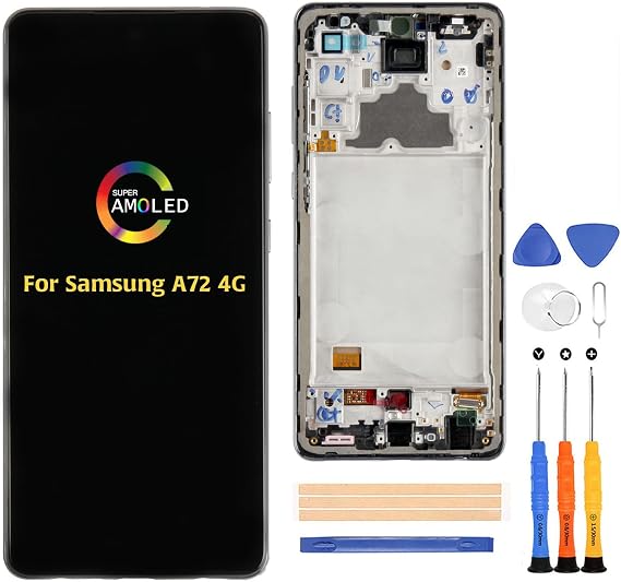 Screen Replacement for Samsung Galaxy A72 4G/5G SM-A725 A726 OLED with Frame 6.7 inch LCD Screen and Digitizer SM-A725M SM-A725F SM-A725F/DS SM-A726B SM-A726B/DS LCD Display Full Assembly Repair Kits