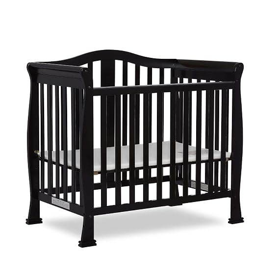 Dream On Me Addison 4-in-1 Convertible Mini Baby Crib in Black, GreenGuard Gold & JPMA, Non-Toxic, Pinewood, Converts to Mini Daybed & Twin Bed, 1 Mattress Pad, Best for Small Nursery