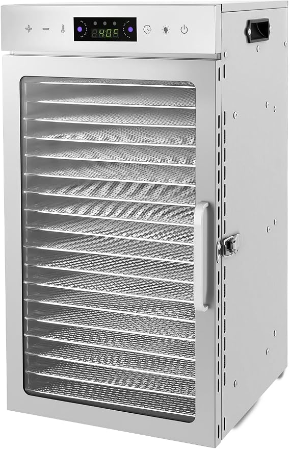 18 Trays Food Dehydrator Machine, 800W Large Commercial Food Dehydrator 110V Fruit and Meat Dehydrator Stainless Steel Food Dehydrated Dryer w/LED Light and Timer Setting for Fruits Meats Vegetables