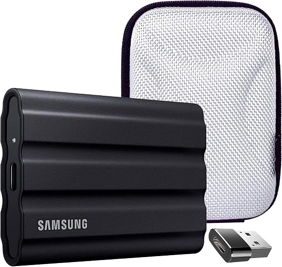 Samsung MU-PE4T0S/AM T7 4TB Shield Portable SSD, USB 3.2, Black Bundle with Hard Shell Case & Converter Adapter Type C Adapter, Type-C USB C Female to USB2.0 USB 2.0 A Male