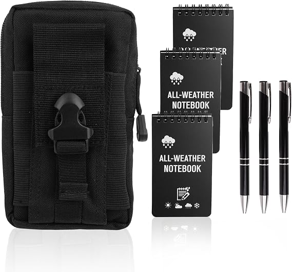 7 Pack Waterproof Notebook Set, 35 Inch Waterproof Notepad with Weatherproof Pen Multi Functional Waist, Water Proof Notebook Field Cover for Outdoor Activities Recording, Black