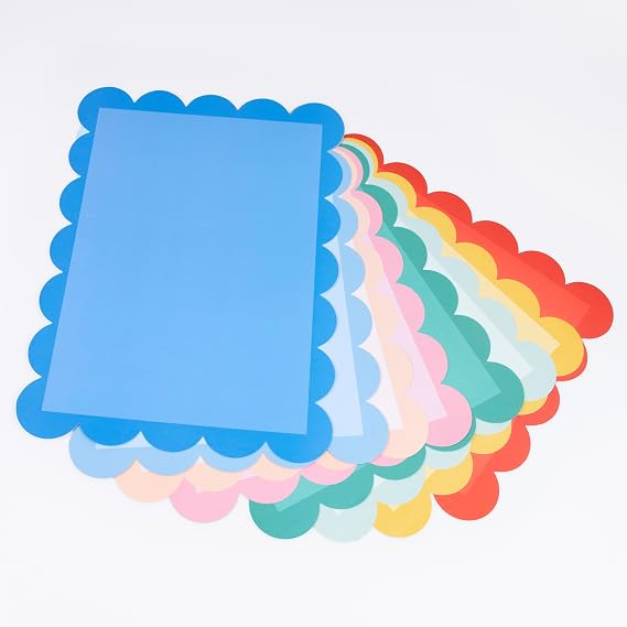 Meri Meri Mixed Color Scalloped Placemats (Set of 12), Disposable | Paper Placemats in Bright Colors, 16.25" x 11.75" Great for Birthdays, Dinner Parties & Garden Parties