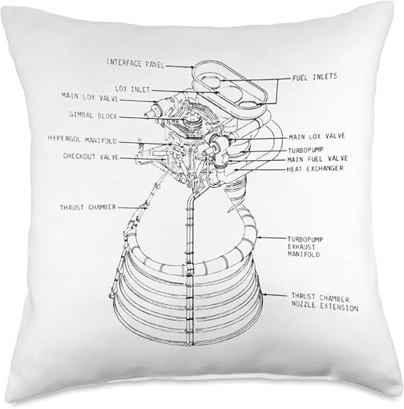 Rocket Engine Blueprint Throw Pillow