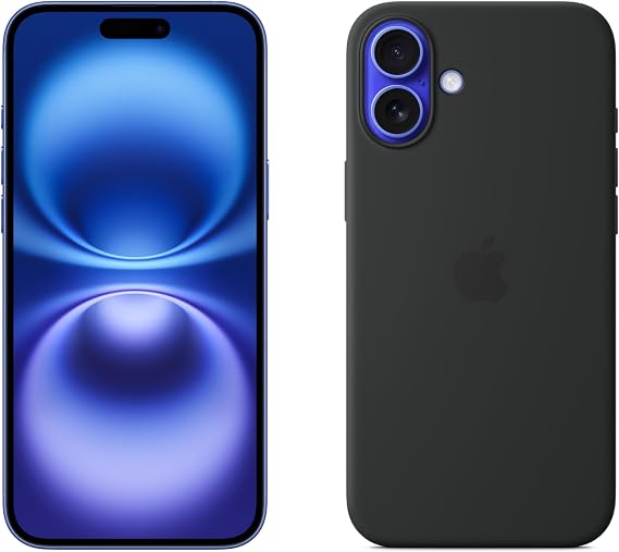 Apple iPhone 16 Plus 256GB: 5G Mobile phone with Apple Intelligence - Ultramarine + Silicone Case with MagSafe - Black