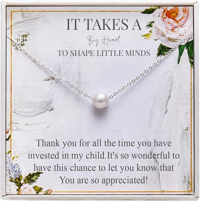 RareLove Teacher Appreciation Gifts 925 Sterling Silver Simple Pearl Necklace for Women Thank You Teacher Gifts