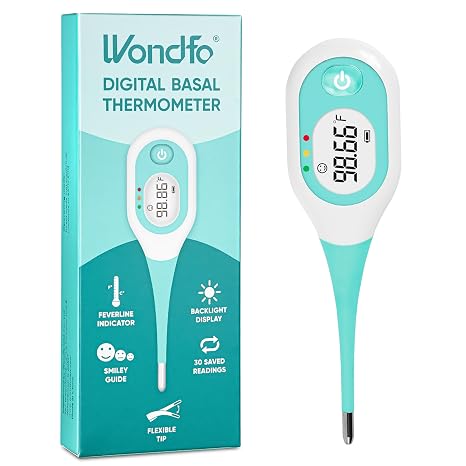 Wondfo Basal Body Thermometer for Ovulation BBT Thermometer with Face Indicator, 60s Fast Reading, 30 Memory Recall, High Precision Fertility Thermometer, Waterproof