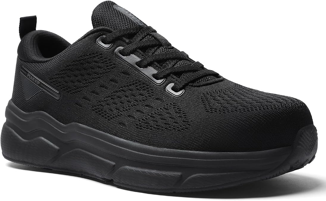 Wide Steel Toe Shoes for Men Orthopedic Safety Shoes with Arch Support, Comfortable Cushioned Work Shoes Non Slip Walking Sneakers