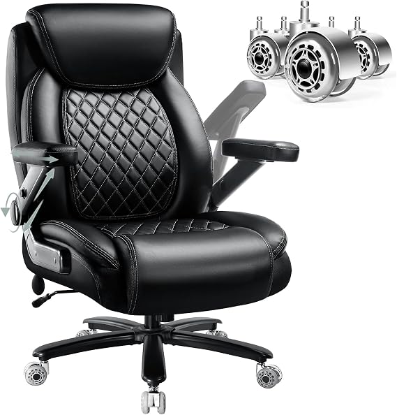 Big and Tall Office Chair with 5D Flip Arms and Thick Pocket Spring Cushion,Extra Wide Heavy Duty Office Chair&Adjustable Lumbar Support