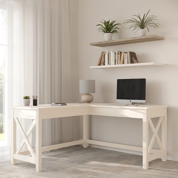 Computer Desk - L-Shaped Desk with X-Pattern Legs - For Office, Computer, or Craft Table - Desks for Home Office by Lavish Home (White)