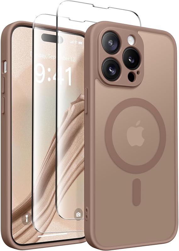 CAPRARO for iPhone 14 Pro Max Case, Compatible with MagSafe Brown | Upgraded [Full Camera Protection] Shockproof Protective Slim Translucent Matte Magnetic Phone Case 6.7'', Brown