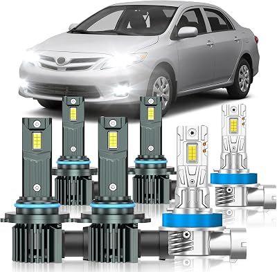 Fit for Toyota Corolla 2009-2013 Light Bulbs, HighLow Beam Fog Light Bulbs Combo, 800% Brightness, 6000K Cool White, Plug and Play, Pack of 6