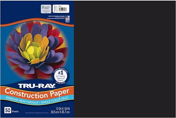Tru-Ray Construction Paper - 12 x 18 - Pack of 50 Sheets - Black