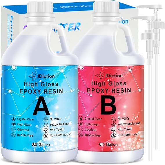 JDiction Epoxy Resin Clear High Gloss Epoxy Resin, Maximum 1.5 Inch Deep Pour 1 Gallon Casting Resin for Jewelry Making, Table Top, Wood and Mold Crafts