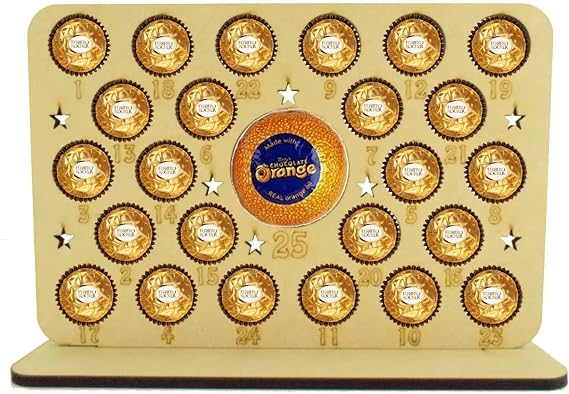 Christmas Advent Calendar Chocolate Holder With Stars- Magical Christmas Countdown - Large Stand Fits Terry's Chocolate Orange, Ferrero Rocher - Reusable (Chocolates Not Included) (Star Design)