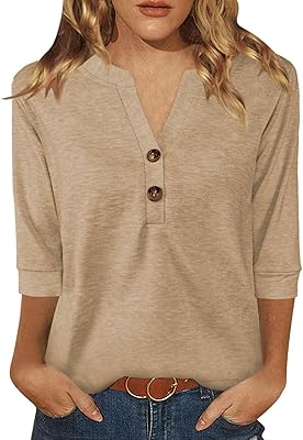 Womens Tops 34 Sleeve V Neck Button Down Shirts Business Casual Outfits Basic Tees Summer Top 2026