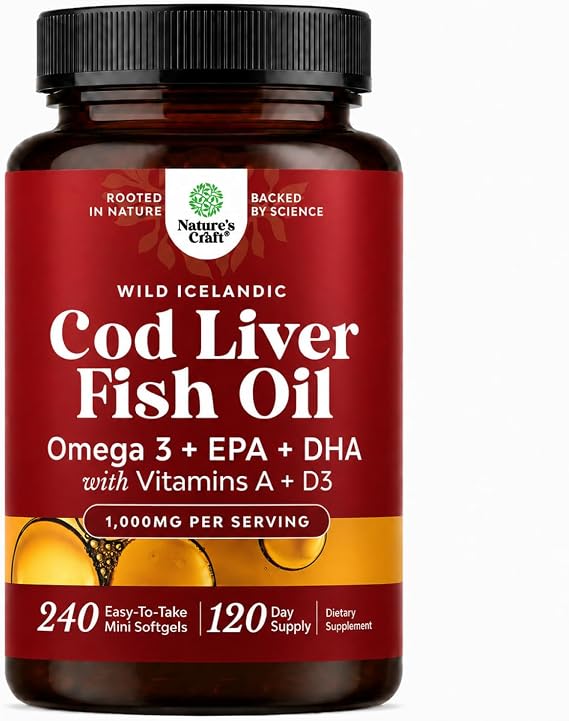 Icelandic Cod Liver Oil Softgels - Omega 3 Fish Oil with Vitamin A - 240 Ct