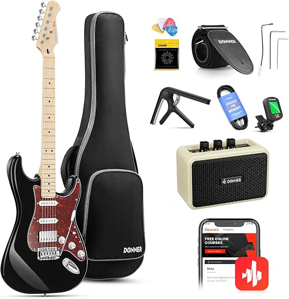 Donner DST-152B Electric Guitar Starter to Intermediate Kit, HSS Coil Split
