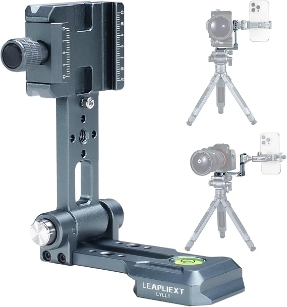Aluminum Camera L Bracket, 90 Folding Vertical/Horizontal Shooting Mount, Arca-Swiss Groove, Cold Shoe Mount & 1/4" Ports, Level Gauge, for DSLR Camera, Tripod