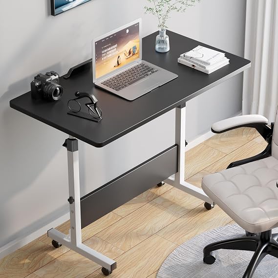 Rolling Desk Adjustable Height,Portable Laptop Desks,Small Standing Desk with Wheels for Home Office (31.50 * 15.75,Black)